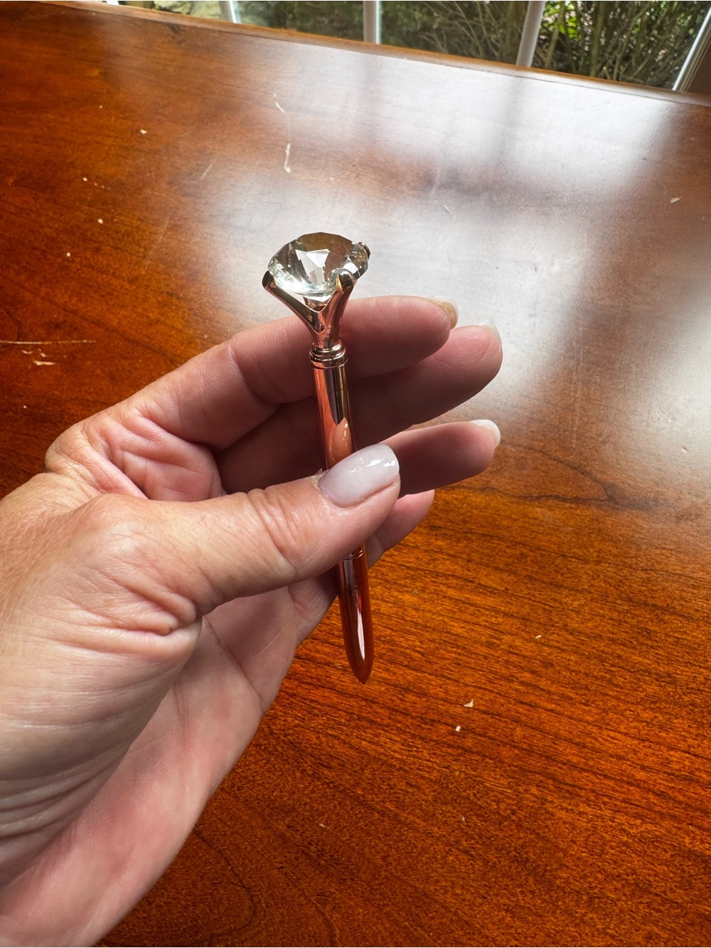 Rose Gold Crystal Top Black Ballpoint Pens.